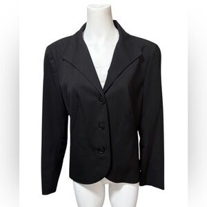 Lafayette 148 New York Black Virgin Wool Blend Blazer Size 14 Jacket